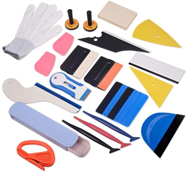 WINJUN Vinyl Wrapping Tool Kit for Vehicle Glass Protective Film Car Window Wrapping Tint Vinyl Installing - Include: Squeegees, Scraper, Magnet Holders, Gloves, Film Cutters