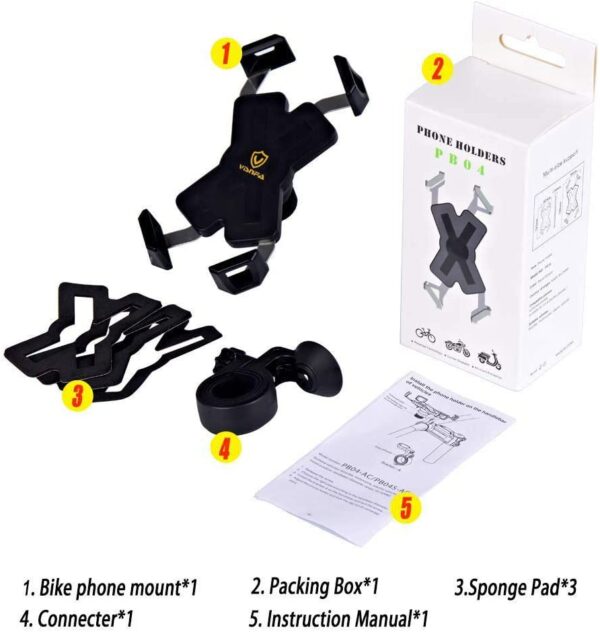 visnfa New Bike Phone Mount with Stainless Steel Clamp Arms Anti Shake and Stable 360° Rotation Bike Accessories/Bike Phone Holder for Any Smartphones GPS Other Devices Between 4 and 7 inches