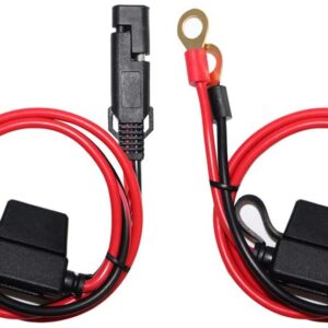 [2 PACK] SPARKING 2FT Motorcycle Battery Charger Cord, Sae to O Ring Terminal Quick Disconnect Assembly Extension Cable, Sae 2Pin Wire Harness Reverse Polarity Adapter Port Accessory, 10A Fuse