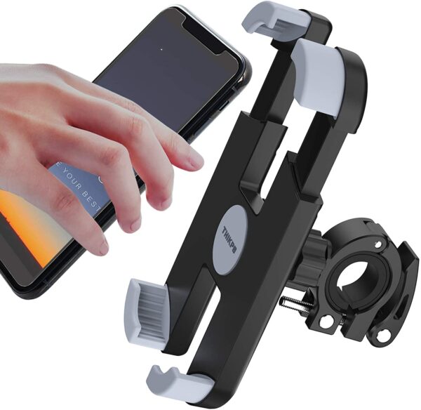 THIKPO Bike Phone Mount with Shockproof Silicone Pad, Secure Quick-Locking Clamp, 360° Rotation Angles for 4.7-6.8 inch Cellphones