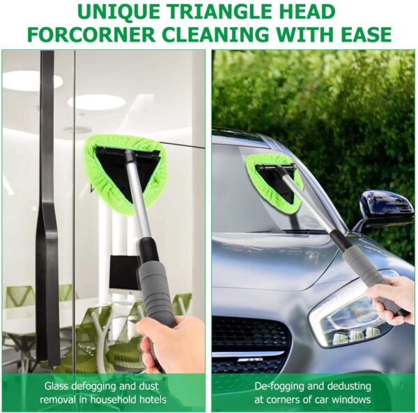 XINDELL Windshield Cleaner -Microfiber Car Window Cleaning Tool with Extendable Handle and Washable Reusable Cloth Pad Head Auto Interior Exterior Glass Wiper Car Glass Cleaner Kit (Extendable)