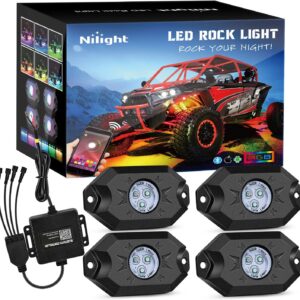 Nilight RGB LED Rock Lights Kit, 4 pods Underglow Multicolor Neon Light Pod with Bluetooth App Control Flashing Music Mode Wheel Well Light for Truck ATV UTV RZR SUV