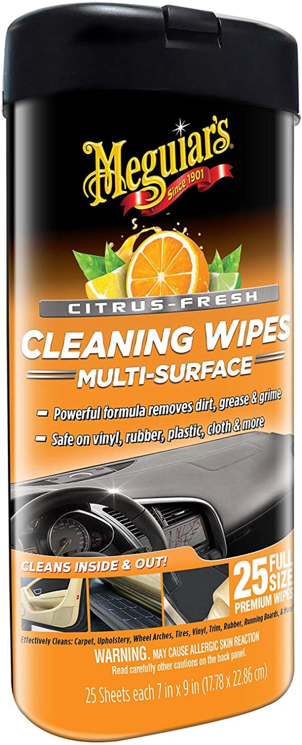 Meguiar's G190600 Citrus-Fresh Cleaning Wipes, 25 Count