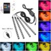 SUNNEST Car LED Strip Lights, 4pcs 48 USB LED Interior Lights, Multicolor Music Car Strip Light Under Dash Lighting Kit with Sound Active Function and Remote Controller, DC 5V