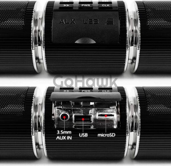 GoHawk RD8 Waterproof Bluetooth Motorcycle Stereo Speakers 7/8-1.25 in. Handlebar Mount MP3 Music Player Audio Amplifier System Scooter Bike ATV UTV Jet Ski, AUX in, USB, microSD, FM Radio