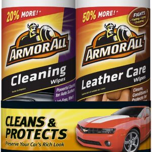 Armor All Car Cleaning and Leather Wipes - Interior Cleaner for Cars & Truck & Motorcycle, 30 Count (Pack of 2), 18781