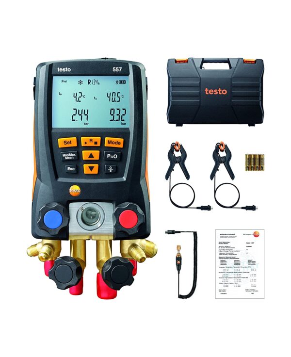 Testo - 0563 2557 557 I Digital Manifold Kit for air conditioning, refrigeration systems and heat pumps I 4-valve HVAC gauge with Bluetooth and set of 4 hoses